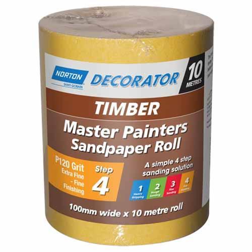 Decorator Master Painter Sand Paper 120 Grit 100mm x 10m Yellow - Norton