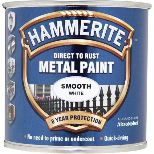 Smootherite Direct To Rust Metal Paint Smooth Finish 250ml White - Hammerite