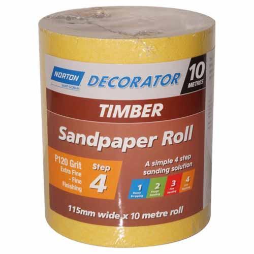 Decorator Master Painter Sand Paper 120 Grit 115mm x 10m Yellow - Norton