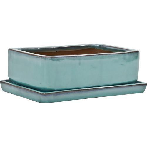 Gardeners Edge Glazed Bonsai Rectangle Pot Medium Firework Green Small Teal
