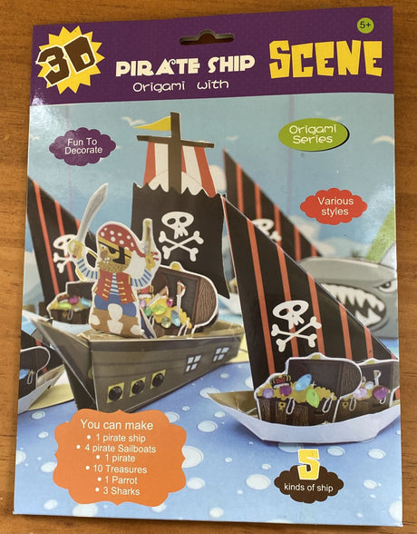 3D Pirate Ship table decoration set for themed parties, featuring intricate details and vibrant colors, perfect as a centerpiece.