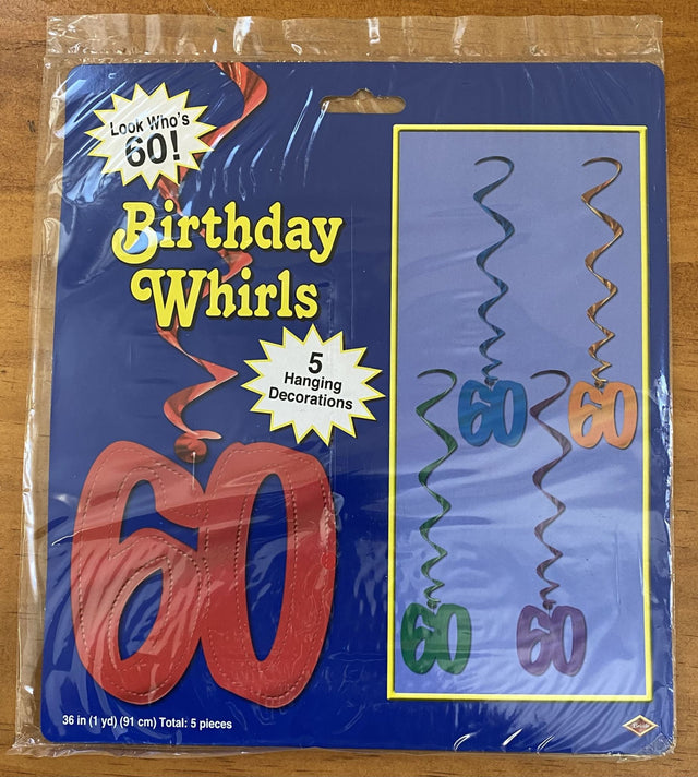 Colorful 60th birthday decoration swirls, perfect for adding a festive touch to celebrations while on clearance sale.