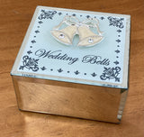 Clearance Square Trinket Box featuring a wedding bells design, ideal for storing keepsakes and enhancing home decor.