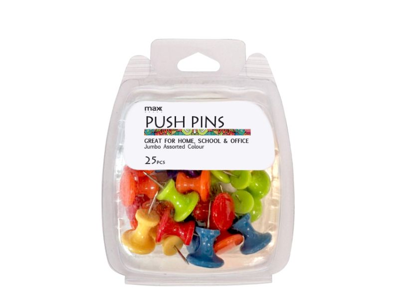 Push Pins - Max Brand Jumbo Colour 25pk (12 Packs)