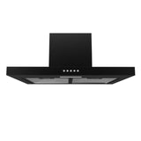 Sleek black Midea T-Shape Rangehood with 3-speed control, LED light, and washable grease filters for efficient kitchen airflow.