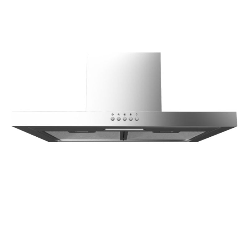 Midea T-Shape Rangehood: sleek stainless steel design with 3 speeds, LED light, and efficient grease filter for kitchen ventilation.