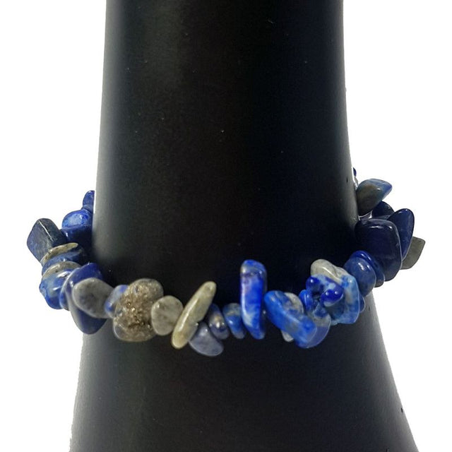 Set of 3 5mm Lapis Lazuli chip bracelets, showcasing vibrant blue stones for a stylish and natural accessory.