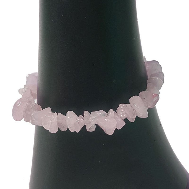 Set of 3 rose quartz chip bracelets, each featuring 5mm gemstone beads for a stylish and calming accessory.