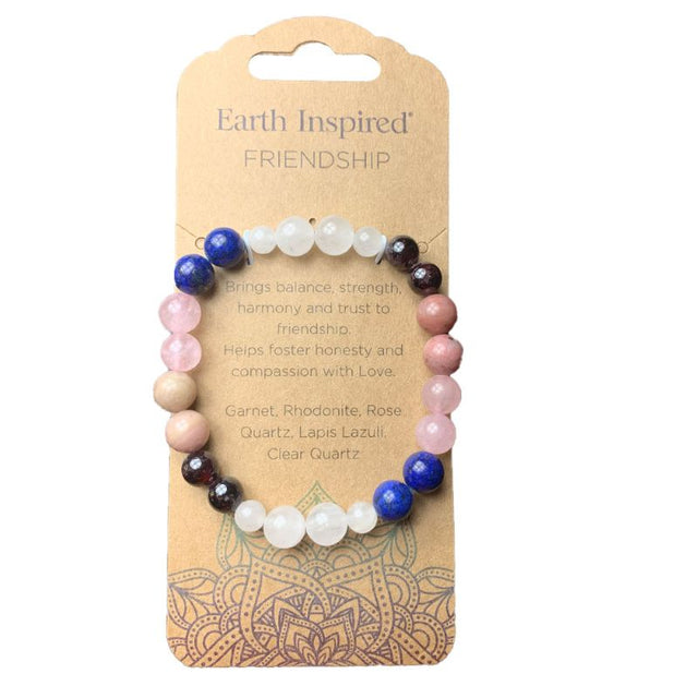 Set of 3 8mm bead friendship bracelets made with Garnet, Rose Quartz, and Lapis Lazuli for meaningful connections and style.