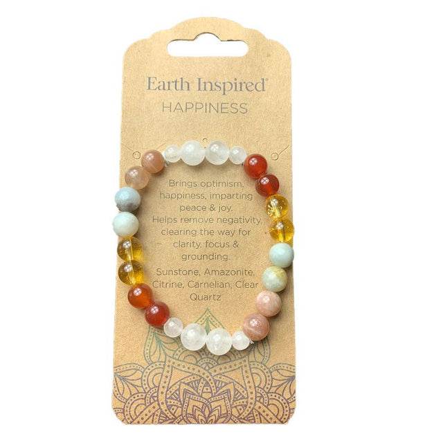 Set of 3 8mm wellness bead bracelets featuring Sunstone, Amazonite, Citrine, and Carnelian for positivity and clarity.