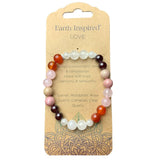 Set of 3 Love 8mm Bead Bracelets featuring Garnet, Rhodonite, Rose Quartz, Carnelian, and Clear Quartz for harmony and compassion.