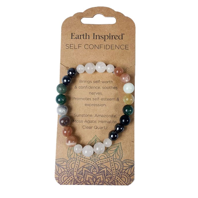 Set of 3 vibrant 8mm bead bracelets featuring Sunstone, Amazonite, Moss Agate, Hematite, and Clear Quartz for confidence.