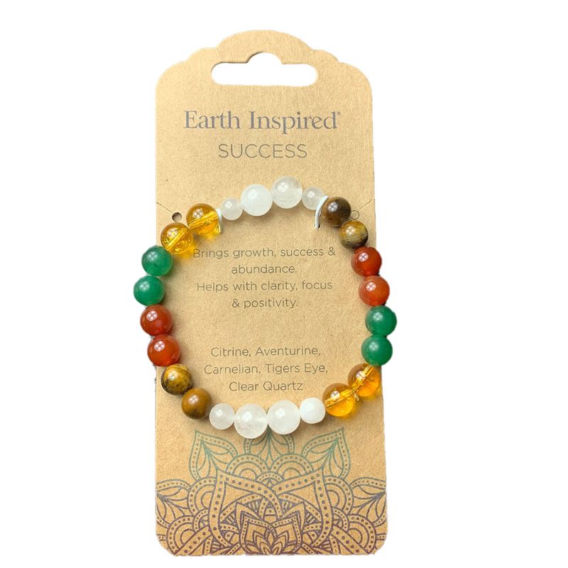 Set of 3 Success 8mm Bead Bracelets featuring Citrine, Aventurine, Carnelian, Tigers Eye, and Clear Quartz for positivity and growth.