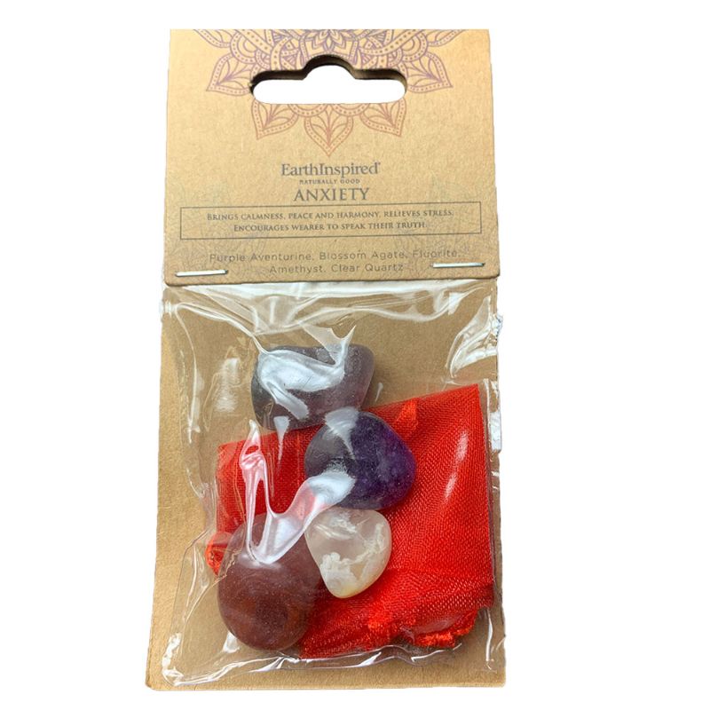 Anxiety Wellness Crystal Kit featuring Purple Aventurine, Blossom Agate, and Fluorite for stress relief and emotional balance.