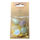 Healing Wellness Crystal Kit featuring New Jade, Green Aventurine, and Opalite in an organza bag for balance and peace.