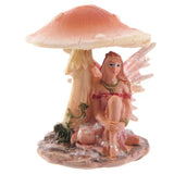 Set of 4 enchanting flower fairy ornaments resting under mushrooms, perfect for whimsical home and garden decor.