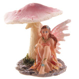 Set of 4 enchanting fairy ornaments resting under mushrooms, perfect for whimsical home decor and outdoor charm.