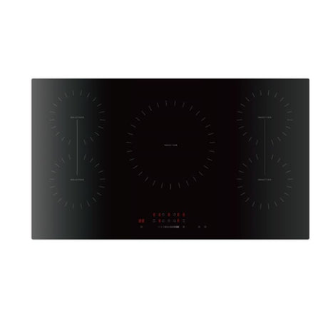 Midea 90cm 5-Zone Induction Cooktop with BOOST, timers, safety features, and Schott glass surface for efficient cooking.