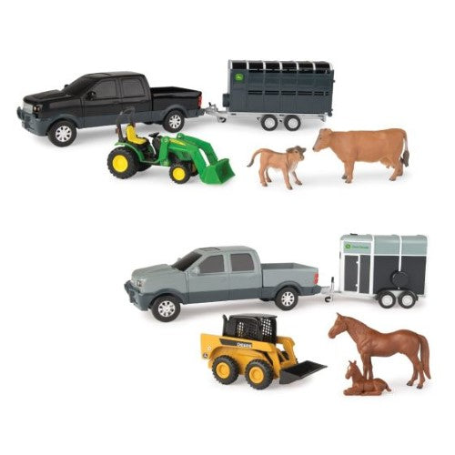 John Deere - 1:32 JD Pickup & Livestock Trailer Set -  (Assort 2)