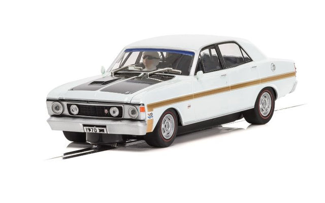 Slot car model of the Ford Falcon XW GTHO in Diamond White, 1/32 scale by Scalextric.