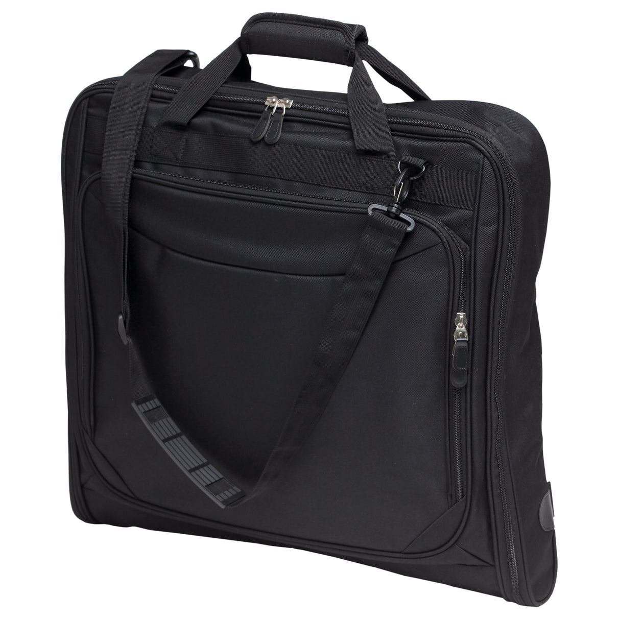 Travel Garment Bag designed for organization and style with space for three suits, zip-around access, and detachable pouches.