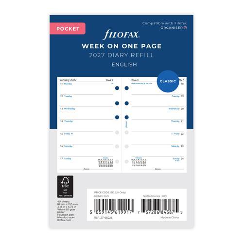 Filofax Refill Classic Week Per Page Pocket 2027