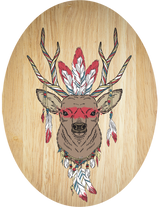 Tribal Deer plywood wall art, eco-friendly, modern design, 210mm x 280mm, ready to hang for stylish decor.