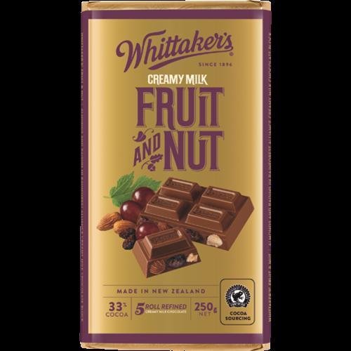 Whittaker's Fruit And Nut 33% Cocoa Milk Chocolate Block 250g