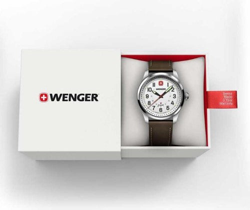 Watch - WENGER Terragraph 43mm White Dial Brown Leather Strap