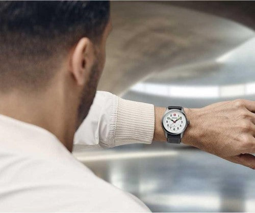 Watch - WENGERTerragraph 43mm White Dial Black Leather Strap