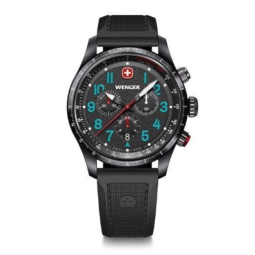 Watch - WENGER Terragraph Chrono 43mm Black Dial Black Silicone Strap
