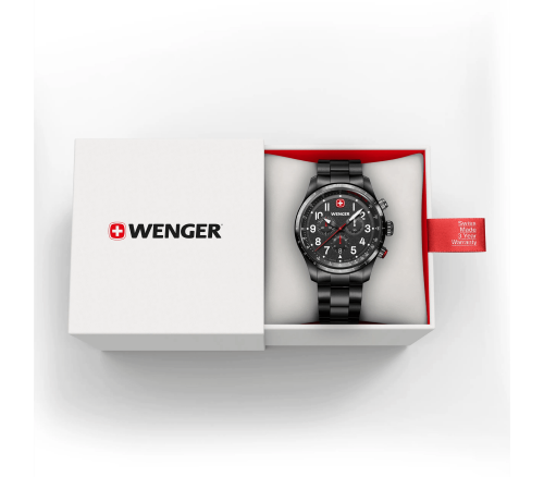 Watch - WENGER Terragraph Chrono 43mm Black Dial Black SS Bracelet
