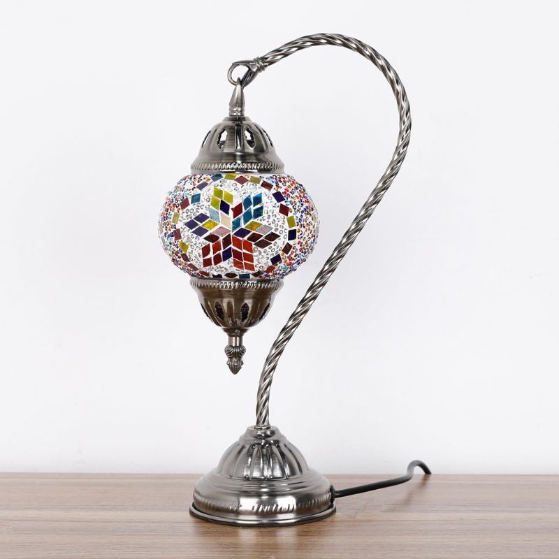 Colorful Turkish Mosaic Electric Lamp at 37cm, featuring vibrant glass designs, LED bulb, and NZ certification. Perfect decor piece.