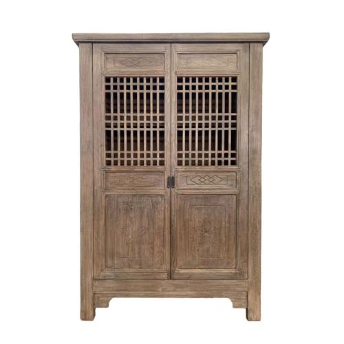 Harvest Carved 2 Door Showcase Cabinet Reclaimed Elm