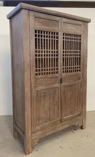 Harvest Carved 2 Door Showcase Cabinet Reclaimed Elm