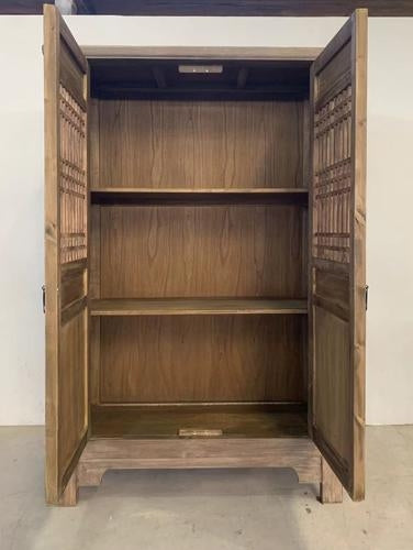 Harvest Carved 2 Door Showcase Cabinet Reclaimed Elm