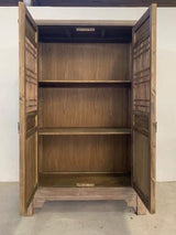 Harvest Carved 2 Door Showcase Cabinet Reclaimed Elm