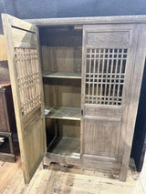 Harvest Carved 2 Door Showcase Cabinet Reclaimed Elm