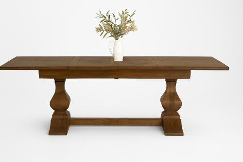 Bosquet Pedestal Double Ext Table Rustic Dark