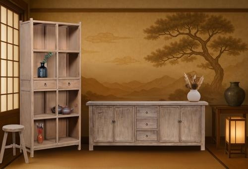 Lotus & Jade Tall Display Cabinet Reclaimed Pine