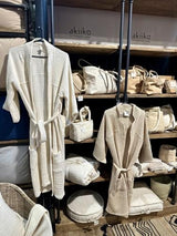 Akiiko Piqué Waffle Bathrobe with Collar - Latte