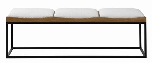 Coach Bench Fabric & Oak & Rattan