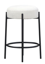 Barstool with White Boucle Fabric / Black Steel Frame