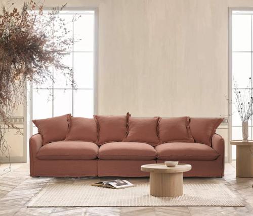 Oasis Washed Linen Sofa Left Rust 100% Belgian Linen