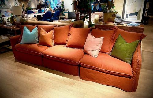 Oasis Washed Linen Sofa Left Rust 100% Belgian Linen