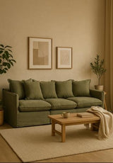 Oasis Washed Linen Dream Sofa Right Olive 100% Belgian Linen