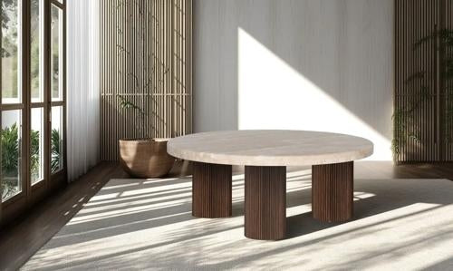 Hearthstone Travertine Coffee Table Authentic Travertine with Walnut Ash Legs
