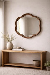 Round Squiggle Mirror Walnut 800x800x65mm
