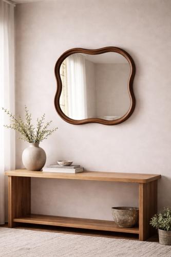 Square Squiggle Mirror Walnut 800x800x65mm