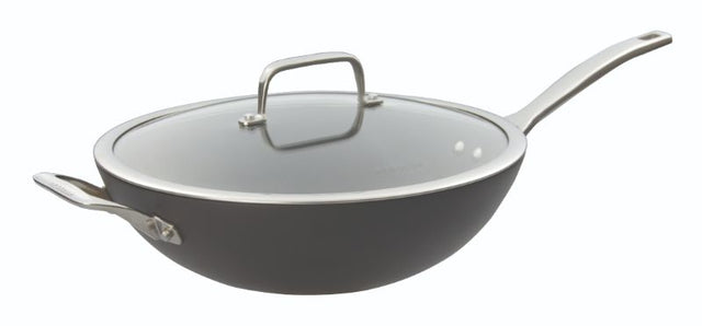 32cm Pyrolux Induction HA+ wok with lid, featuring durable non-stick surface and aluminum core for optimal heat distribution.